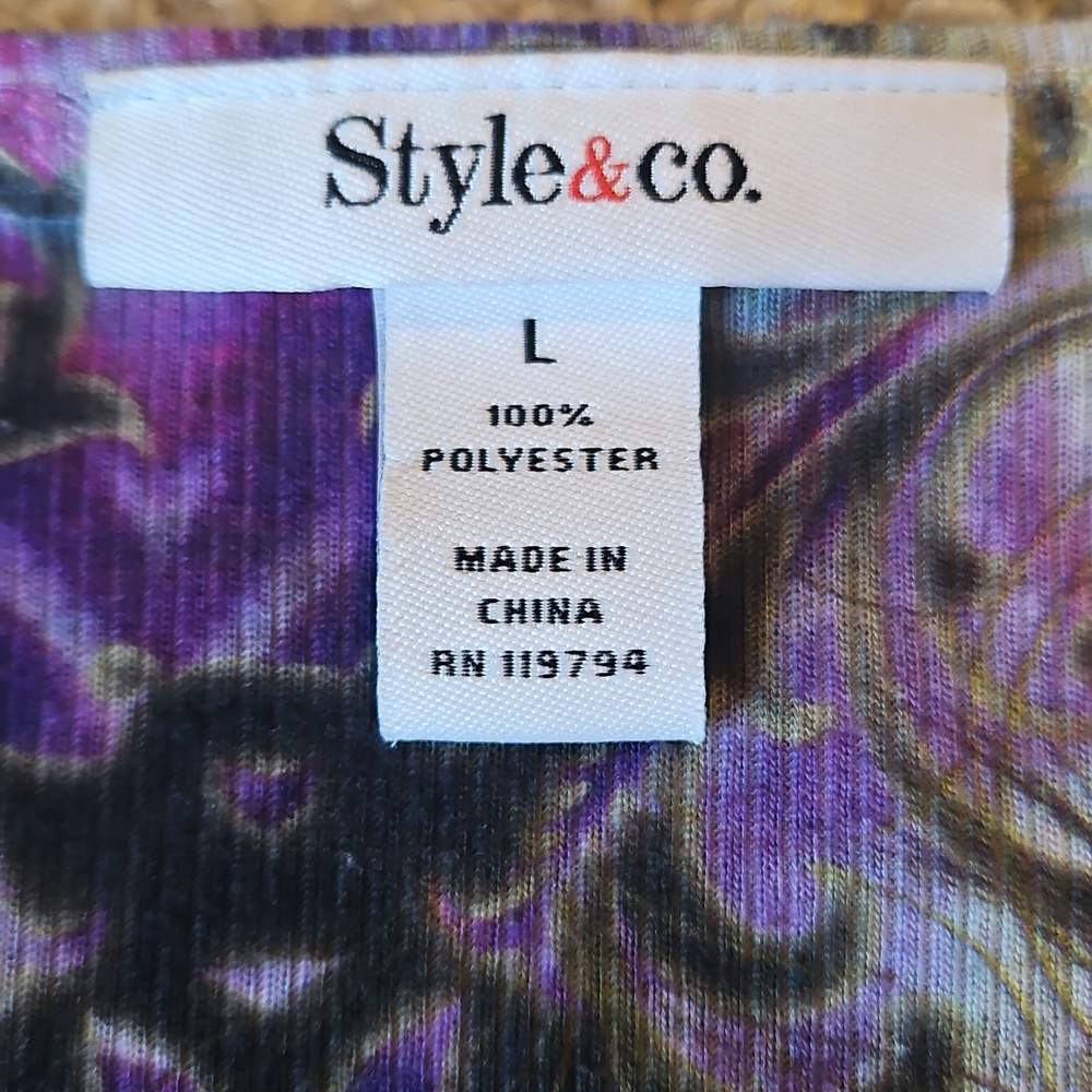 Style & Co Women's Purple Peacock-Print 3/4 Sleeve Top - Picture 2 of 4